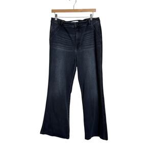 KanCan Celia Ultra High Rise Wide Flare Jeans Washed Black Denim Womens Size 31
